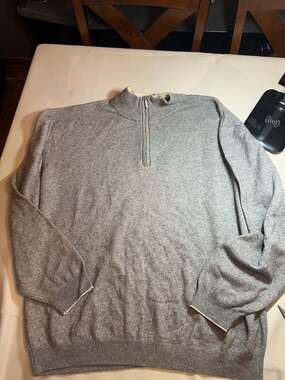 Hathaway Platinum Men's XXL Gray Silk Cashmere Quarter Zip Sweater
